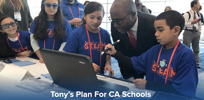 競選連任教育廳長   托尼 · 瑟蒙德 (Tony Thurmond)制定加州學校發展計劃
